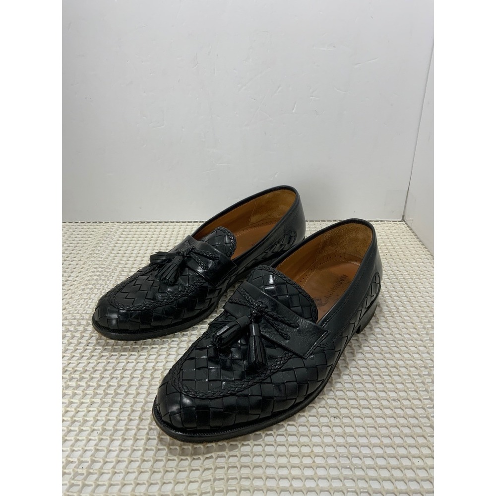 Magnanni Leather Tassel Loafers Mens‎ Size 8 Black EUC